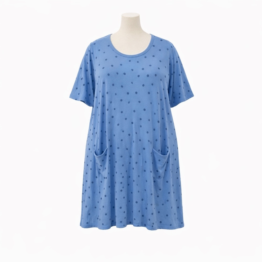 Gudrun Sjoden XXL Sweater Dress Blue 0971 polka Dot pockets short sleeve blue